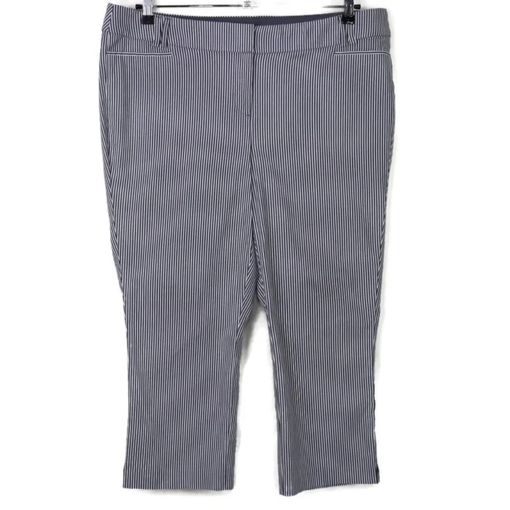Lane Bryant The Allie Blue Grey White Striped Capri Pants Size 14‎ Stretch